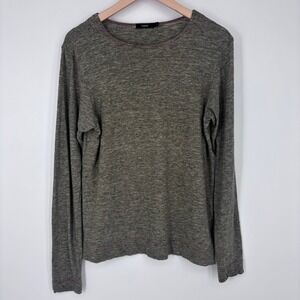 Bassike Long Sleeve Top Women L Olive Green Slub Knit Cotton Crewneck Minimalist